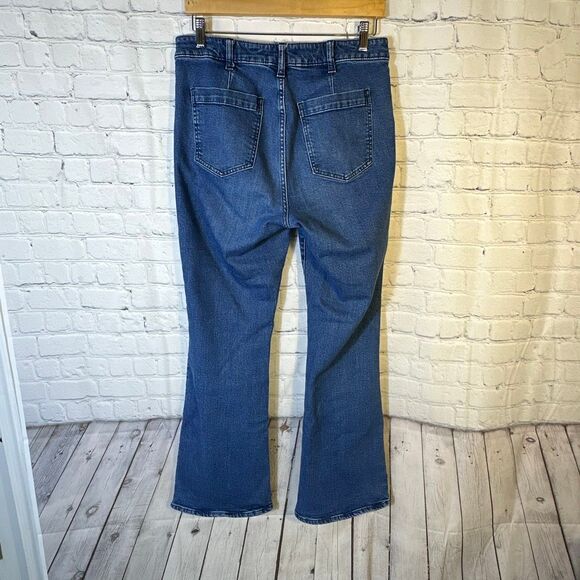 Gap 70s Flare Jeans Women’s 10 High Waisted Button Pocket Medium Wash Stretch - Picture 8 of 12